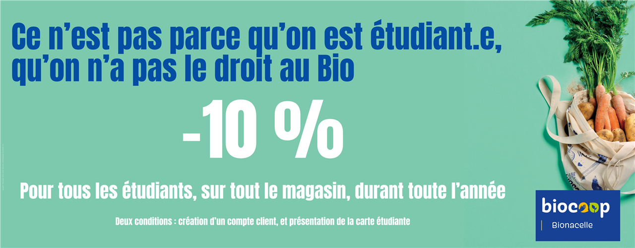 Remise étudiante 10% sur tout le magasin, toute l'année